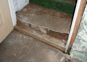 A flooded basement in Kingsland where water entered through the hatchway door