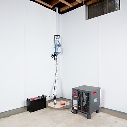Sump pump system, dehumidifier, and basement wall panels installed during a sump pump installation in Ladson